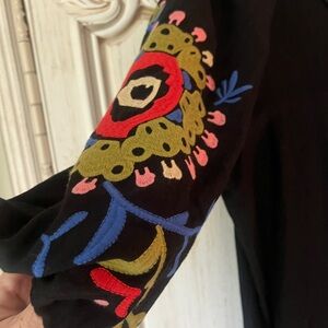 For Cynthia Black Dress with Colorful Embroidery